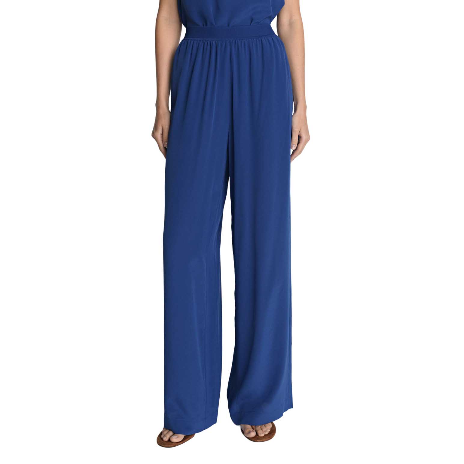 Veronika Maine Silk Flat Waist Wide Leg Pant